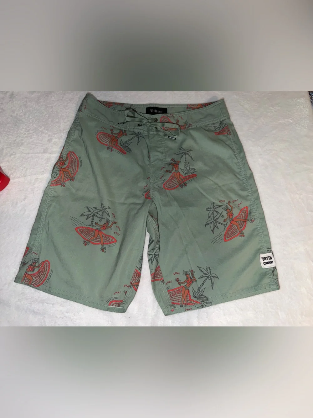 Brixton Men’s Green Hula Grill Surf/ Tropical Print Board Shorts- Size 28